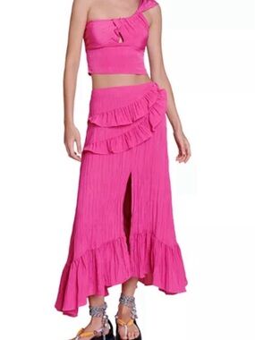 Maje JADEITA SKIRT Hot Pink Ruffle Maxi Skirt
